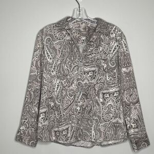Chico's 1 Button Up Shirt Women's Medium Blouse Top Paisley Gray A-1604